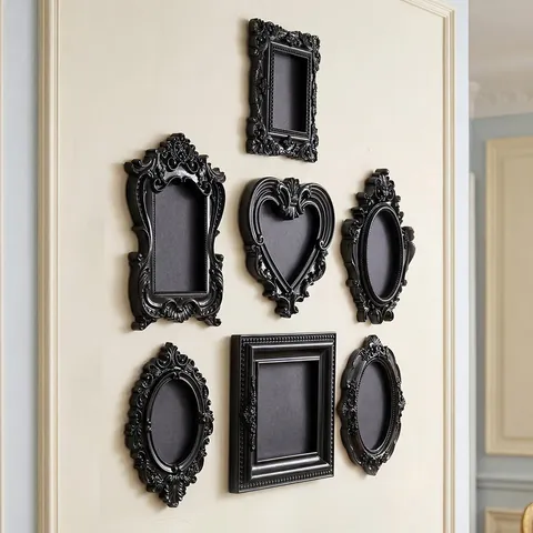 Cadre Photo Mini en Résine Baroque Vintage Noir Décoration Murale Relief Floral Gaufré Cadre Décoratif Accessoires de Photographie Maison
