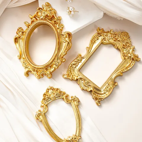 Cornice per Foto in Resina con Foglia d'Oro Vintage Francese Ornamenti da Tavolo Barocchi per Fotografia di Gioielli
