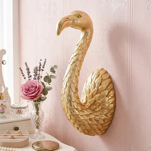 Decorazione da Parete Fenicottero Cigno Oro Nordico Scultura Animale in Resina 3D Moderna Decorazione Murale per Soggiorno