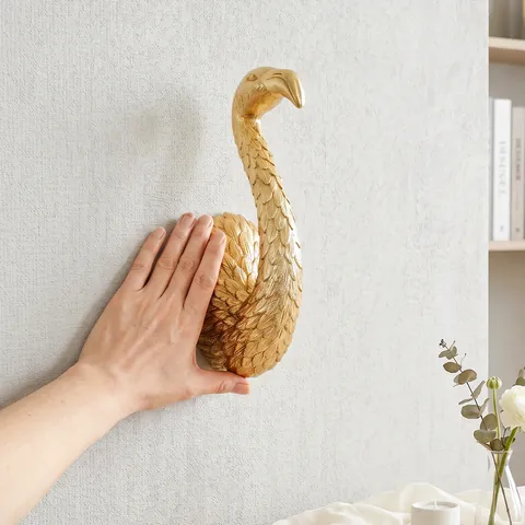 Decorazione da Parete Fenicottero Cigno Oro Nordico Scultura Animale in Resina 3D Moderna Decorazione Murale per Soggiorno