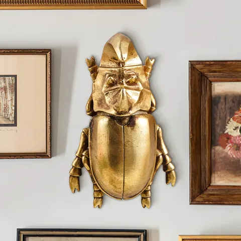 Decoración de Pared de Escarabajo Rinoceronte de Resina Dorada Escultura de Insecto Creativa Artesanía de Arte Decoración
