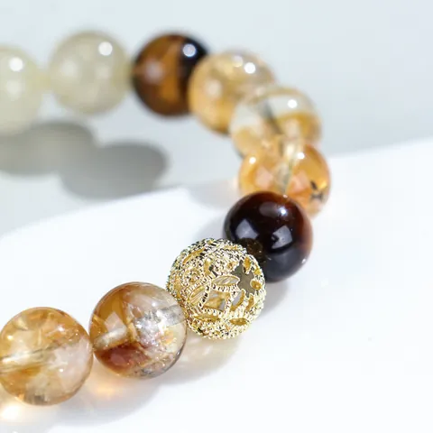 Pulsera de Cuentas de Cristal Citrino Amarillo Natural Multi-Gema para Mujer Lujo Aleación Strass Acento Ojo de Tigre Pulsera Elástica Joyería de Moda de Alta Gama Hecha a Mano