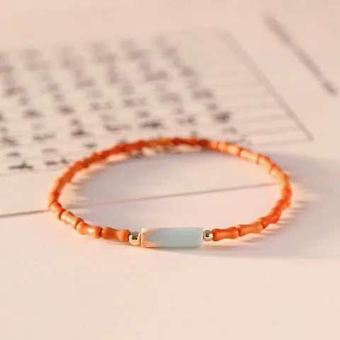 Handmade Olive Pit Bamboo Shape Beaded Bracelet Shoushan Stone Lemon Jade Zen Style Literary Wrist Jewelry For Women Gift