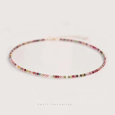 Natural Rainbow Tourmaline Necklace S925 Sterling Silver 14K Gold Filled Colorful Beaded Clavicle Chain Jewelry For Women