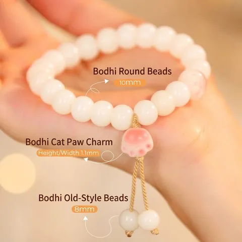 Natural White Jade Bodhi Root Bracelet Cherry Blossom Pink Cat Paw Hand-held Beads For Women Students Healing Stress Relief Bracelet Jewelry Gift