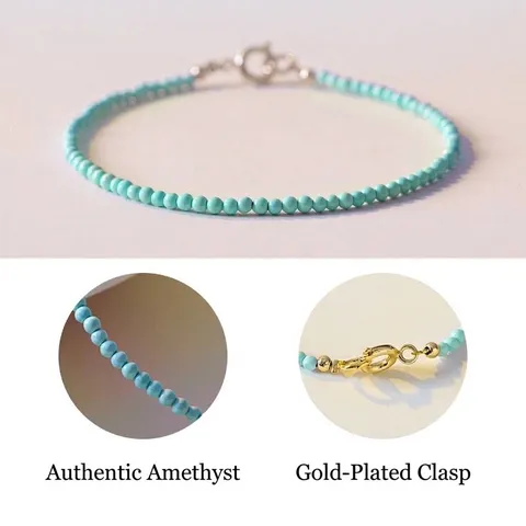 Natural Raw Ore Turquoise Beaded Bracelet For Women Two Millimeter Thin Beads Single Loop Fourteen K Gold Filled Minimalist Jewelry