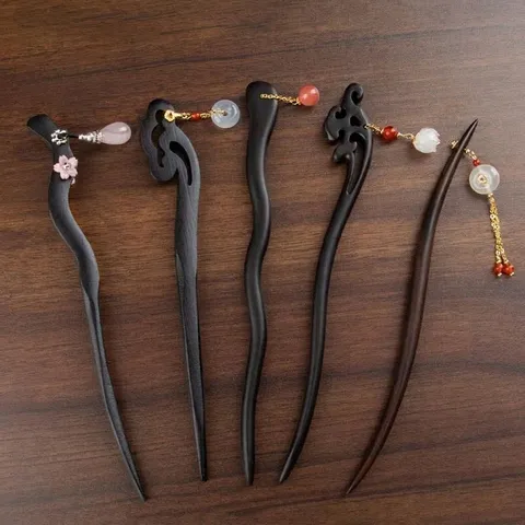 Vintage Sandelholz Haarstab Neuer Chinesischer Stil Naturkristall Achat Quaste Haarnadel Handgefertigte Holz Gabel Accessoire Damen