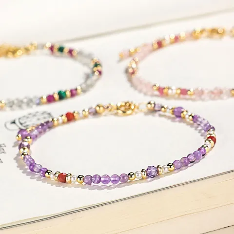 Pulsera de Cuentas de Piedras Naturales Multicolor Hecha a Mano para Mujer Amatista Malaquita Turmalina Joyería