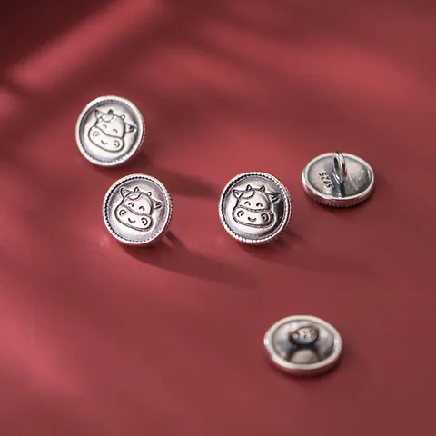 Ciondolo Bottone a Forma di Testa di Mucca in Argento Sterling 925 Finitura Opaca Accessori per Creazione Gioielli Fai da Te Connettore Bracciale