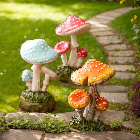 Simulación de Hongo Triple de Resina Lunares Decoración de Micro Paisaje de Jardín de Hadas Figurilla