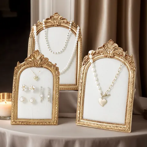 Cornice per Foto in Resina con Rilievo Barocco Retrò Europeo Espositore per Gioielli Fodera in Velluto Supporto per Collana con Orecchini Organizzatore Decorazioni per la Casa
