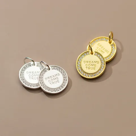 925 Sterling Silver Dreams Come True Round Disc Pendant Micro Pave Rhinestone Charm For DIY Jewelry Making Accessories