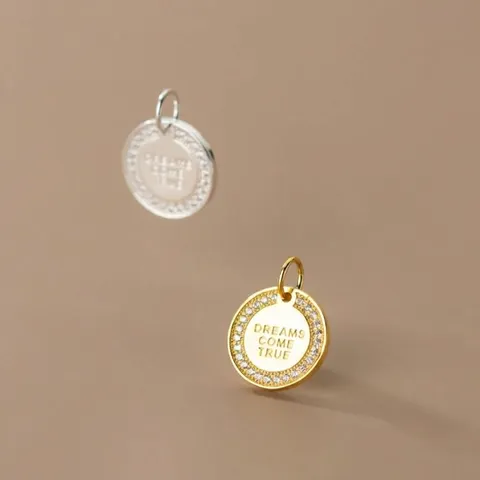 925 Sterling Silver Dreams Come True Round Disc Pendant Micro Pave Rhinestone Charm For DIY Jewelry Making Accessories