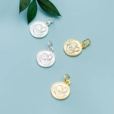 925 Sterling Silver Vintage Angel Portrait Round Disc Pendant Charm Electroplated Gold Silver Embossed Medallion Handmade DIY Jewelry Making Findings Components