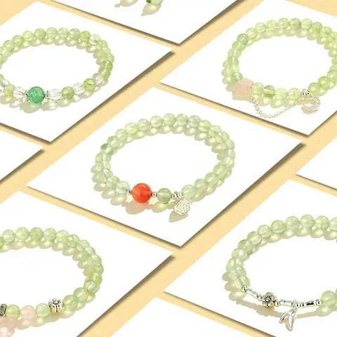 Handmade Prehnite Rose Quartz Beaded Bracelet For Women Natural Strawberry Quartz Southern Red Agate Butterfly Moon Pendant Crystal Bracelet