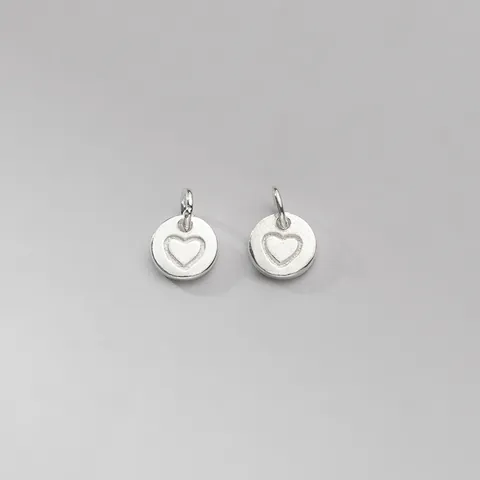 925 Sterling Silver Vintage Thai Silver Heart Pattern Round Disc Charm Pendant Connection Loop DIY Bracelet Jewelry Making Material Findings Accessories