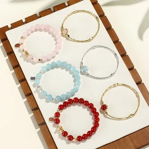 Natural Stone Bracelet Set Freshwater Pearl Red Agate Aquamarine Citrine Lucky Charm Handcrafted Jewelry For Women
