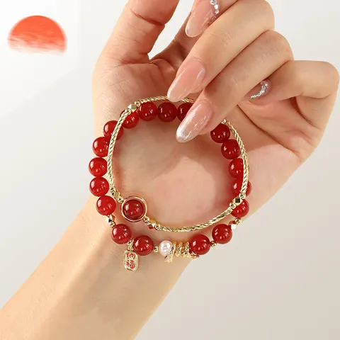 Natural Stone Bracelet Set Freshwater Pearl Red Agate Aquamarine Citrine Lucky Charm Handcrafted Jewelry For Women