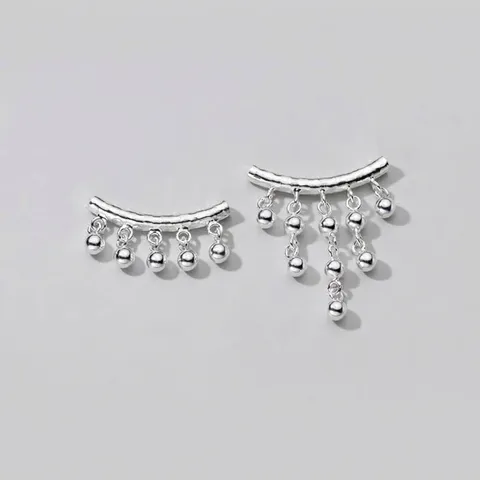 925 Sterling Silver Curved Tube Pendant With Ball Tassels Hammered Finish DIY Jewelry Findings For Sweater Necklace Necklace Pendant Charm