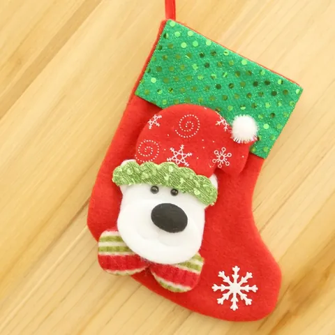 Creative Cartoon Christmas Stocking Gift Bag With Green Sequins And 3D Santa Snowman Reindeer Bear Hanging Ornament For Holiday Decor