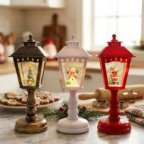 Linterna de Agua con Purpurina Luminosa de Navidad Adorno Luz de Noche Vintage Decoración de Mesa para Vacaciones Centro Comercial Ventana Hogar