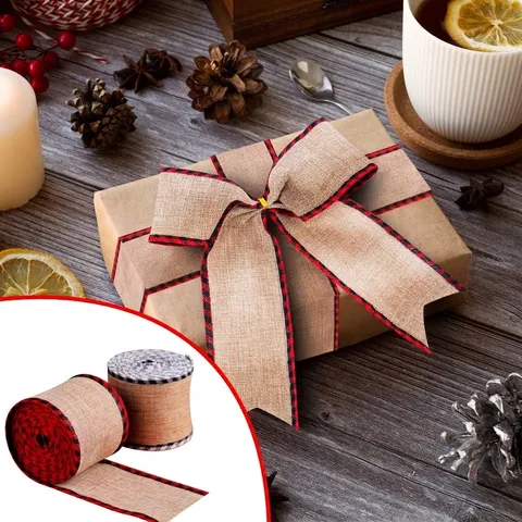 Nastro Di Iuta Natalizio Con Bordo In Plaid Rotolo Di Nastro Per Fiocchi Fai Da Te Per Albero Di Natale Nastro In Tessuto Di Lino Naturale Per Confezioni Regalo Decorazione Per Feste In Casa