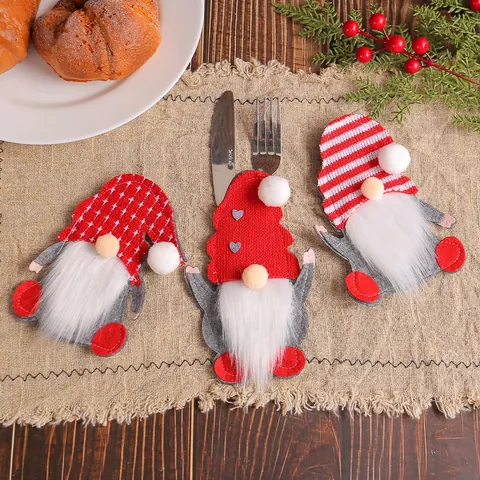 Christmas Gnome Silverware Holders Felt Faceless Old Man Cutlery Bag For Christmas Dining Table Decoration Party Favor Ornaments