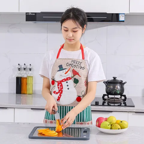 Christmas Santa Claus Snowman Burlap Apron For Kitchen Cleaning Sleeveless Linen Apron Xmas Holiday Party Decor For Women