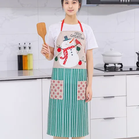 Christmas Santa Claus Snowman Burlap Apron For Kitchen Cleaning Sleeveless Linen Apron Xmas Holiday Party Decor For Women