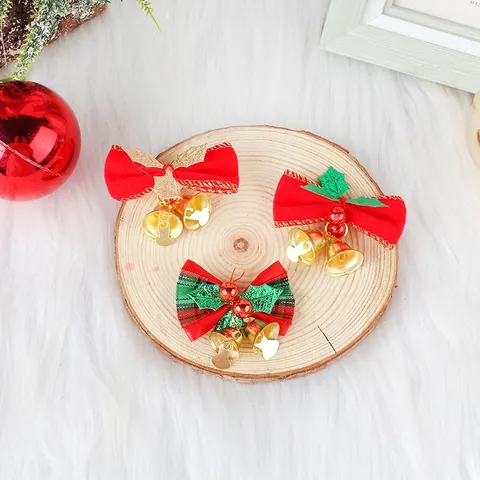 Christmas Burlap Bow With Golden Bells Ornament Xmas Tree Mini Linen Hanging Decoration Merry Christmas Festive Decor