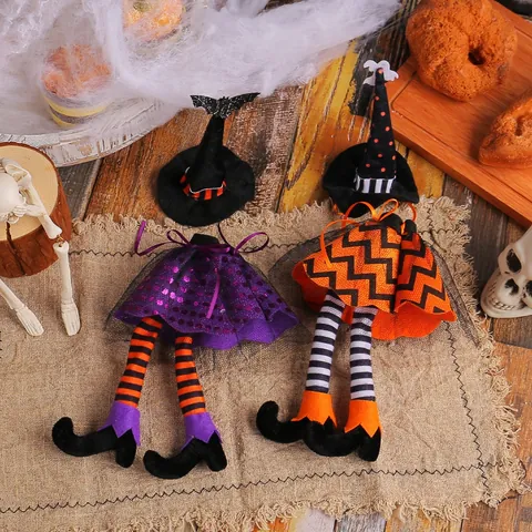 Halloween Witch Hat Wine Bottle Cover Decoration Long Legged Witch Doll Bag For Champagne Wine Bottle Table Party Decor