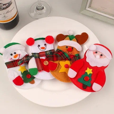 Babbo Natale Pupazzo di Neve Renna di Natale Portaposate in Tessuto Non Tessuto Decorazione per Tavola da Pranzo Casa Festa