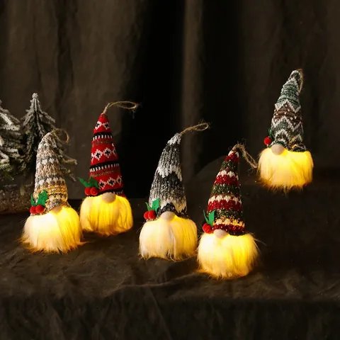 Christmas Light-Up Faceless Gnome Plush Doll LED Nordic Knit Tomte Ornament For Christmas Tree Window Home Decor Hanging Pendant