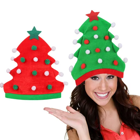 Kreativer Weihnachtsbaum Hut Filz Festlicher Party Elf Hut Mit Plüschbällen Stern Spitze Dekorativer Feiertagshut Unisex
