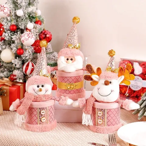 Rosa Weihnachts Bonbonglas Weihnachtsmann Schneemann Rentier Geschenkbox Heiligabend Apfel Verpackung Lagerbehälter Party Deko