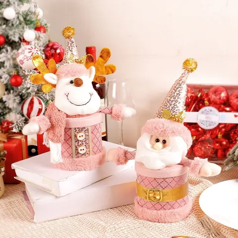 Rosa Weihnachts Bonbonglas Weihnachtsmann Schneemann Rentier Geschenkbox Heiligabend Apfel Verpackung Lagerbehälter Party Deko