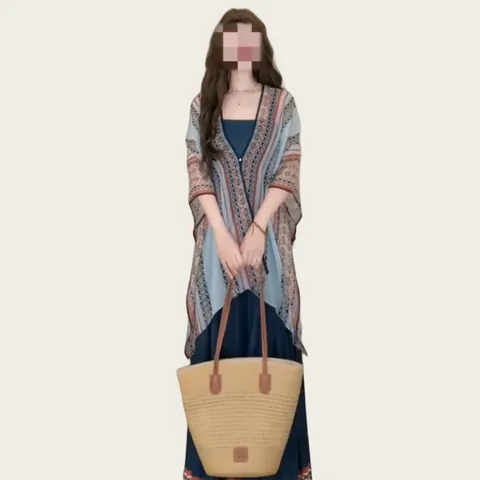 Scialle Stile Etnico Bohémien per Donna Protezione Solare Estiva Mantella Sottile Stampata Leggera per Vacanze Mare Viaggi