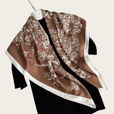 Women's Artistic Ink Painting Scarf 90x90 Square Scarf High-End Silk-Like Polyester Scarf Elegant Floral Headscarf Sun Protection Shawl