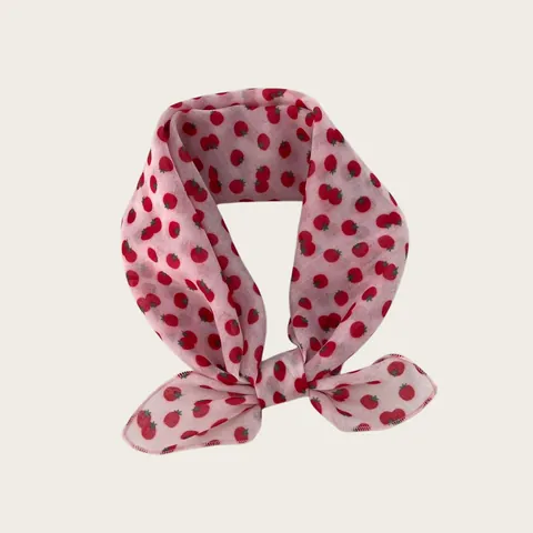 Women Fresh Literary Polyester Cotton Print Square Scarf Soft Breathable Neck Scarf Vintage Berry Fruit Pattern Head Scarf Neckwear Accessories