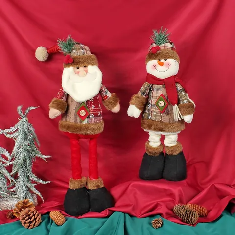 Christmas Telescopic Doll Ornament Standing Santa Claus Snowman Reindeer Plush Figurine Retractable Leg Xmas Home Decoration Showcase Decor