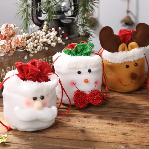 Christmas Drawstring Gift Bag Velvet Santa Claus Snowman Reindeer Apple Pouch Festive Party Decoration Candy Sack Sack