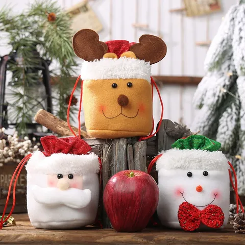 Christmas Drawstring Gift Bag Velvet Santa Claus Snowman Reindeer Apple Pouch Festive Party Decoration Candy Sack Sack