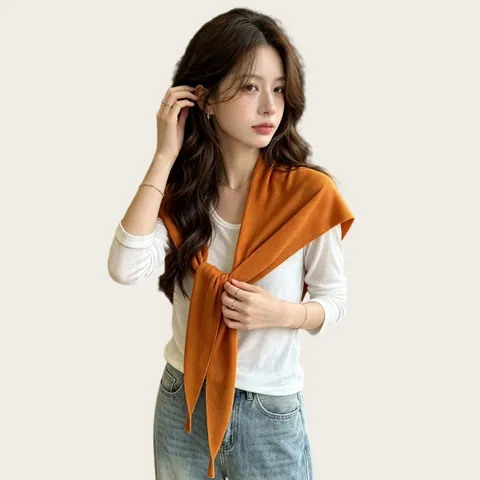 Women Acrylic Knitted Triangle Scarf Shawl Lightweight Solid Color Jacquard Decorative Sun Protection Wrap For Ladies