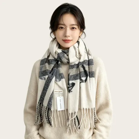 Écharpe à Carreaux Vintage avec Glands pour Femmes Hiver Chaud Style Maillard Châle Enveloppant Doux Polyester Coton Tissé