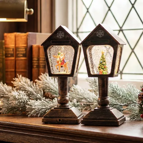 Retro Weihnachten Wasserlaterne LED Schneefall Nachtlicht Kunststoff Weihnachtsmann Weihnachtsbaum Ornament Thuis