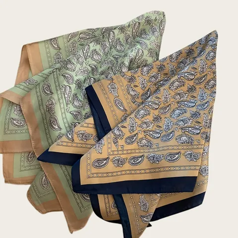Vintage Paisley Printed Satin Square Scarf For Women Korean Ins Style Small Silk Scarf For Hair Bag Headband Decoration