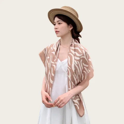 Fashion Zebra Stripe Silk Scarf Twill Square Scarf For Women Sun Protection Headscarf Elegant Beach Shawl Polyester Printed Scarf
