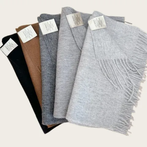 Écharpe en Pure Laine pour Femmes Hommes Hiver Chaud Couleur Unie Écharpe à Glands Long Chauffe-nuque Doux Châle Style Coréen