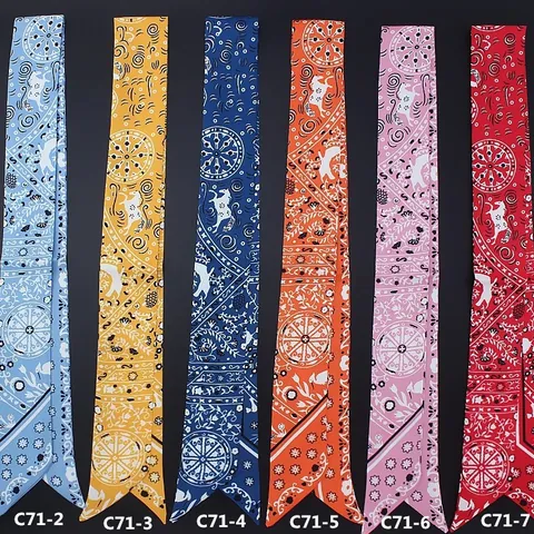 Bohemian Printed Satin Scarf Twilly For Handbag Handle Ribbon Headband For Women Vintage Floral Polyester Neck Scarf Accessory