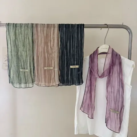 Japanese Style Tie-Dye Striped Thin Long Scarf French Retro Neck Scarf For Women Polyester Printed Artistic Neckwear Accessory
